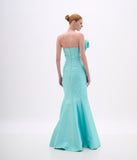 ARTE SACRA - Vestido Longo Sereia Drapeado Moulage Ombro Zibeline Silk Aqua