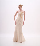 ARTE SACRA - Vestido Longo Tomara Que Caia Frente Bordado Zibeline Silk Areia