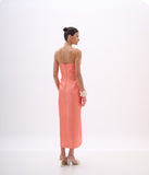 ARTE SACRA - Vestido Midi Busto Drapeado Zibeline Glow Light Coral