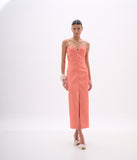 ARTE SACRA - Vestido Midi Busto Drapeado Zibeline Glow Light Coral