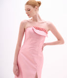 ARTE SACRA - Vestido Longo Busto Bordado De Perola Zibeline Silk Rose Skin