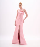 ARTE SACRA - Vestido Longo Busto Bordado De Perola Zibeline Silk Rose Skin