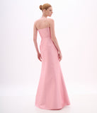 ARTE SACRA - Vestido Longo Busto Bordado De Perola Zibeline Silk Rose Skin
