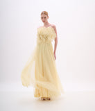 ARTE SACRA - Vestido Longo Pétalas Bordadas Tule Dress Yellow Cream