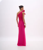 ARTE SACRA - Vestido Longo Um Ombro Só Moulage Tule Raia Giullen Pink