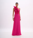 ARTE SACRA - Vestido Longo Um Ombro Só Moulage Tule Raia Giullen Pink