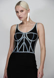 CAOS - Vestido Midi Tule C/ Vies Jeans Preto