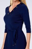 ONE UP - Vestido Crepe Navy C/ Ilhos Azul