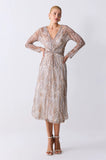 ONE UP - Vestido Midi Heloisa Bege Estampado