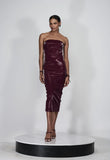 CAOS - Vestido Midi Tomara que Caia Vinil Glow Cherry