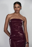 CAOS - Vestido Midi Tomara que Caia Vinil Glow Cherry