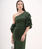 ARTE SACRA - Vestido Longo Ombro Só C/ Casaco Pesto