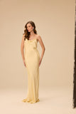 VICTOR DZENK - Vestido Cetim Rayon Drape Decote Costa Amarelo