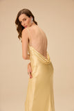 VICTOR DZENK - Vestido Cetim Rayon Drape Decote Costa Amarelo