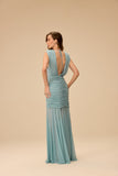 VICTOR DZENK - Vestido Tule Drapeado C/ Ombreira Azul Light