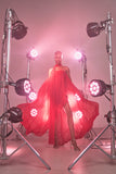 VICTOR DZENK - Vestido Curto Cetim Visco com Sobreposição Touch Vermelho