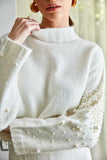 ANSELMI - Blusa Gola Alta Detalhe Perolas Manga Off White