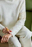 ANSELMI - Blusa Gola Alta Detalhe Perolas Manga Off White
