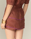 OLIVIA'S - Shorts-Saia Tomas em Pontas Linho Café + Uva