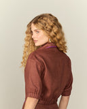 OLIVIA'S - Blusa Cropped C/ Vivo Linho Café + Uva