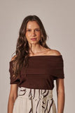 AMARRAS - Blusa Ombro a Ombro Ribana Marrom