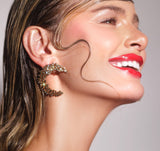 CLAUDIA ARBEX - Brinco Grande Cosmic Lua Detalhe Cristais Ouro Vintage