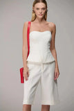 CAOS - Conjunto Blusa Strapless e Bermuda Recorte OFF Wite