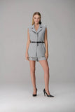 CAOS - Conjunto Maxi Colete Top Short Passante Couro CInza