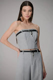 CAOS - Corselet Strapless Passante Couro Cinza Cronos