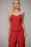 CAOS - Corselet Strapless Recortes C Gotico Vermelho