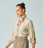 OLIVIA'S - Cropped Decote Babado Cotton Bege
