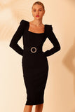 PATBO - Vestido Midi Corset Com Cinto Preto
