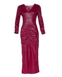 ANA VARGAS - Vestido Midi Ester Couro Rosa Orquidea