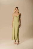 CAOS - Vestido Longo Degage Alças Bordado Verde Olivia