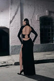 CAOS - Vestido Longo C/ Detalhe de Aro Metal Na Costas Preto
