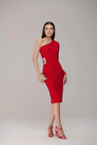 CAOS - Vestido Midi Crystal Square Bordado Vermelho