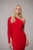 CAOS - Vestido Um Ombro Faixa Manga Red