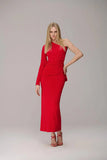 CAOS - Vestido Um Ombro Faixa Manga Red