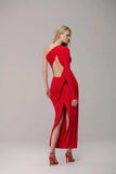 CAOS - Vestido Um Ombro Faixa Manga Red