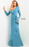 JOVANI - Vestido Longo Drapeado Azul Claro