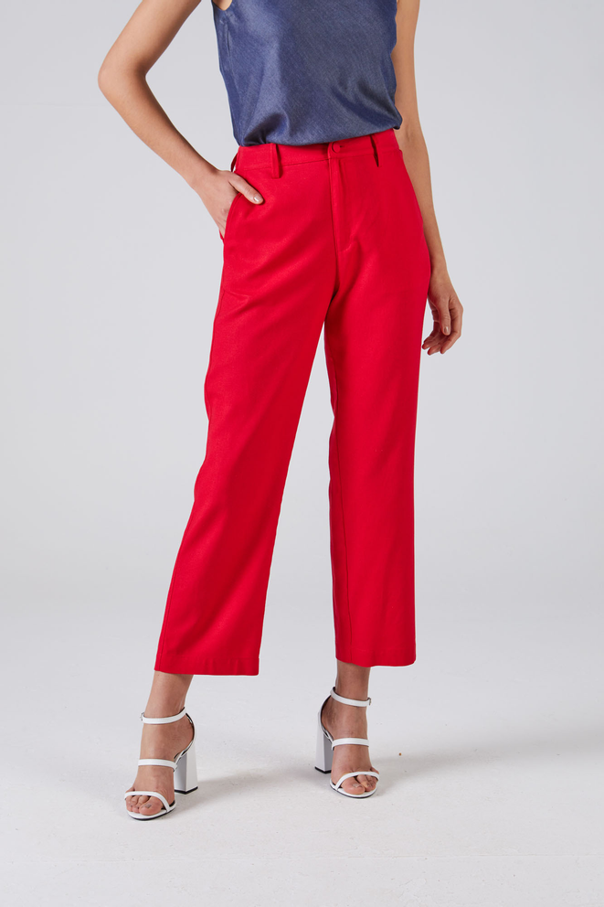 SCALON - Calça Linho Pantacropped Tulipa Vermelho - Verão 23