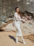 ANSELMI - Vestido Midi Manga Longa Fio Off White