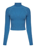 ANSELMI - Blusa Gola Alta Trama Trancada Azul Claro