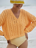 ANSELMI - Blusa Dec V Detalhe Trama Laranja