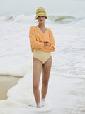 ANSELMI - Blusa Dec V Detalhe Trama Laranja