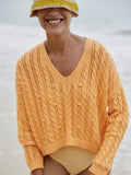 ANSELMI - Blusa Dec V Detalhe Trama Laranja