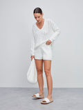 ANSELMI - Blusa Dec V Detalhe Trama Off White