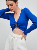ANSELMI - Blusa Cropped Amarração Frente Azul Royal