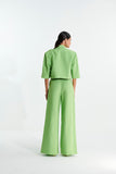 L'CECCI - Calça Linho Pantalona Com Cinto Verde Kiwi - Verão 23