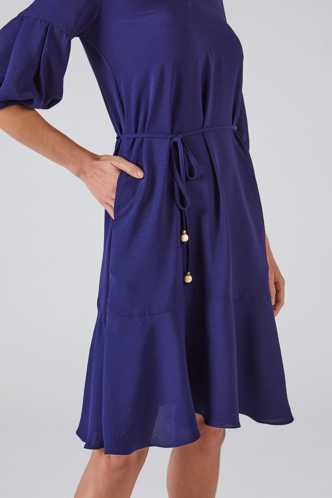 SCALON - Vestido Crepe Curto Com Cinto Mirtilo - Verão 23